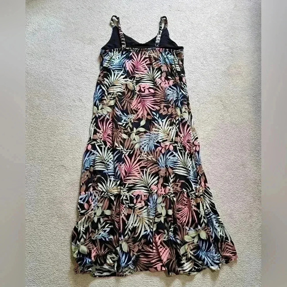 Hurley Maxi Dress Tropical Leaf Print XL Black Multi-colour Floral Dress - Picture 9 of 11